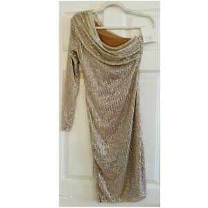 New design sense shiny long skirt temperament super fairy shoulder dress